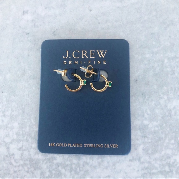 J. Crew Demi Fine 14K Gold Plated Sapphire Dot Hoops Earrings Irish Clov…